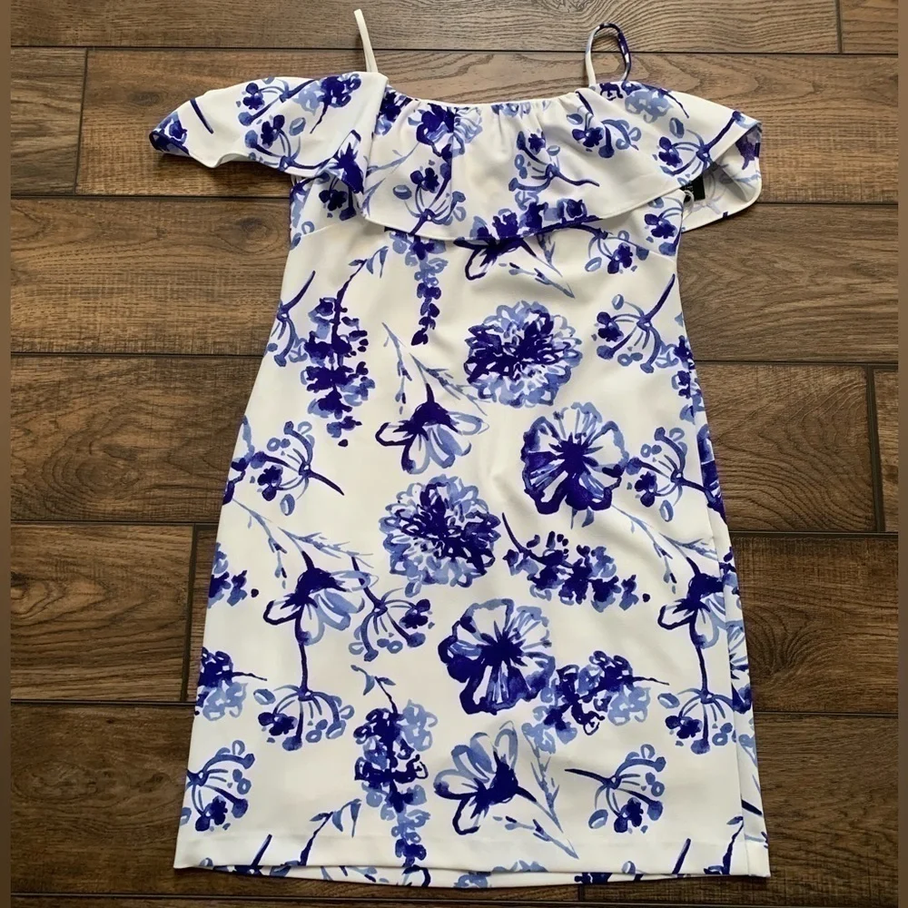 Lauren Ralph Lauren Womens 8 Catalina Blue White Floral Coquette Romantic Dress - Picture 2 of 6